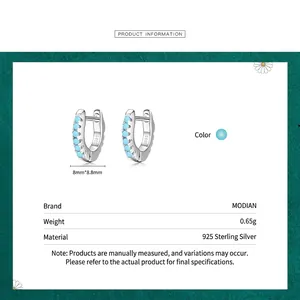 S925 sterling silver hoop earrings with blue stones, size 8mm x 8.8mm, weight 0.65g