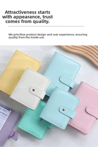 Detail of macaron macaron faux leather binder covers with magnetic buckle and budget sheets