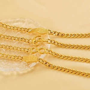 Bracelets cubains polis en or 18 carats avec breloques aile, ancre et main de Fatima