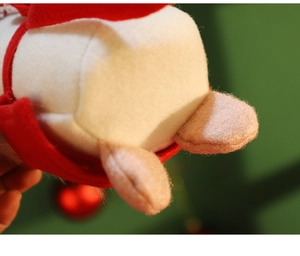 Close-up of the soft white and red felt texture of a Christmas Santa Claus figurine
