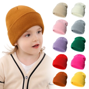 Toddler winter knit beanie in mustard yellow with 10 various color options on the side