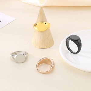 Polished stainless steel signet rings in gold, silver, rose gold and black colors