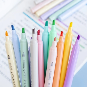 6-piece macaron color highlighter pen set with chisel tip for office and school supplies