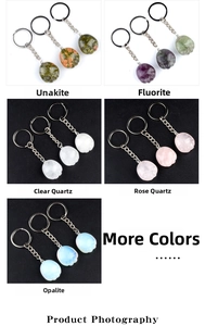 Detailed view of various natural crystal and agate foot-shaped gemstone keychains