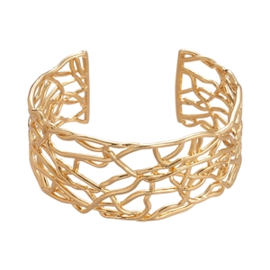 Minimalist 18K gold plated mesh cuff bracelet with hollow irregular vine design