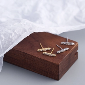 Minimalist S925 sterling silver bar earrings with inlaid diamonds in gold and silver