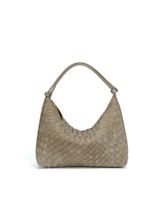 Stijlvolle beige geweven hobo-tas van imitatiesuède met bijpassende schouderriem