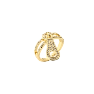 Gold zipper pull ring with sparkling pavé crystals and polished metallic finish
