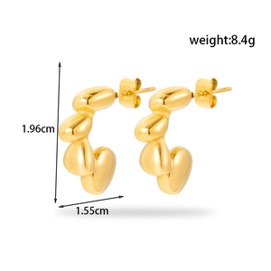 Golden liquid metal irregular C-shaped earrings, weight 8.4g, dimensions 1.96x1.55cm