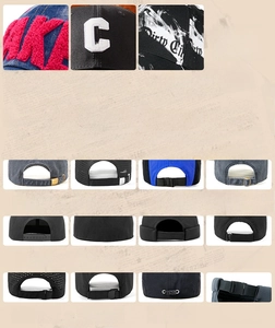 Detail of adjustable metal buckles and custom embroidery techniques for baseball caps