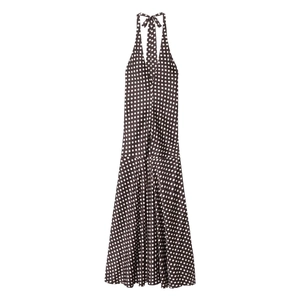 Robe Maxi Licou À Pois Polyester Sans Manches Dos Nu Élégant Été Robe Longue Pour Femmes