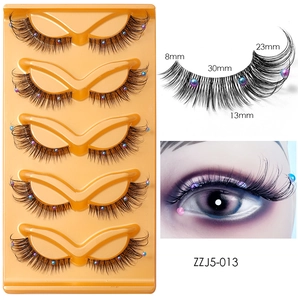 Detailed lash dimensions for 5 pairs of fox-eye false eyelashes with pearl accents