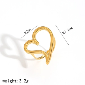 Bague cœur irrégulière en acier inoxydable or 18K de 22mm et d'un poids de 3,2g