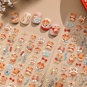 Cute cartoon bear nail art stickers with Lunar New Year and Christmas festive themes