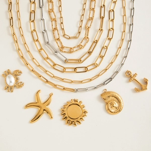 Gold and silver stainless steel necklace set with crab and starfish sea charms