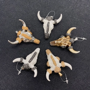 Bull Head Skull Pendants Acrylic Rhinestone Inlaid DIY Jewelry Making Findings Western Bohemian Ethnic Style Charms