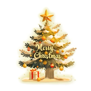 Golden Christmas tree window sticker with Merry Christmas text and gift boxes decor