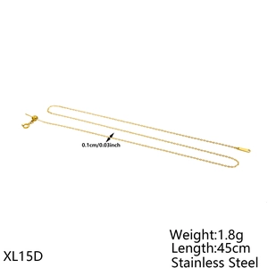 Détails de la chaîne dorée en acier inoxydable de 45cm, poids 1,8g et largeur de 0,1cm