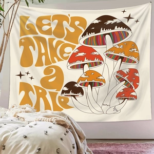 Retro mushroom wall tapestry in 70s hippie style for bedroom wall decor