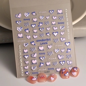 5D Embossed Nail Art Stickers Heart Shape With Rhinestones Waterproof Self Adhesive Beauty Manicure Decoration For Women
