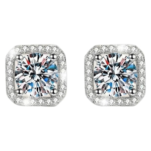 Luxurious square halo stud earrings with round brilliant cubic zirconia stones in silver