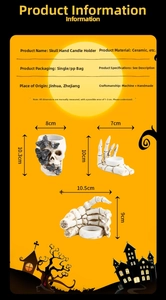 Halloween skull and skeleton hand candle holders with black butterfly detail