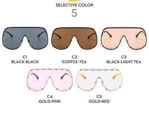Selection of five oversized sunglasses in black, tea, and pink gold stylish frame colors