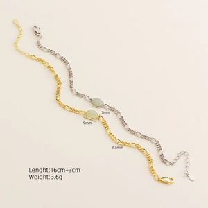 S925 silver Aventurine bracelet set with gold and silver Figaro chains and green stones