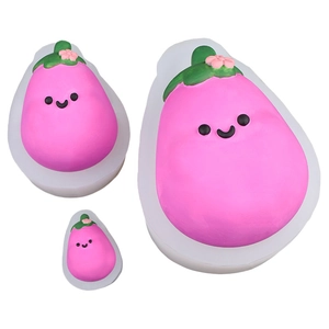 DIY Smiling Eggplant Silicone Molds for Resin in Three Sizes and Pink Finished Crafts