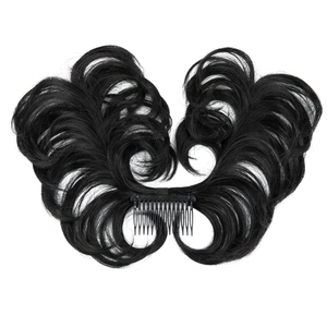 Postiche chignon bouclé noir avec peigne en plastique intégré pour fixation facile