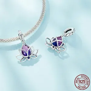 S925 sterling silver lotus pendant with gradient purple and blue pear-cut zircons