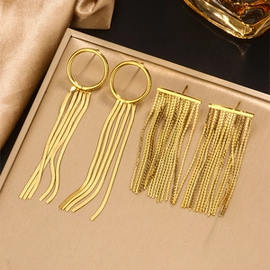 Elegant gold-plated stainless steel S-shaped fringe tassel earrings for a trendy look