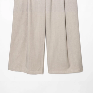 Women's high-waist wide leg wool trousers in khaki with a premium draped silhouette