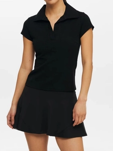 Women's American vintage black short sleeve polo top and tennis skirt set outfit