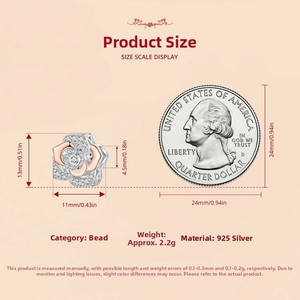 Size comparison of a 925 silver rose bead with cubic zirconia next to a US quarter coin