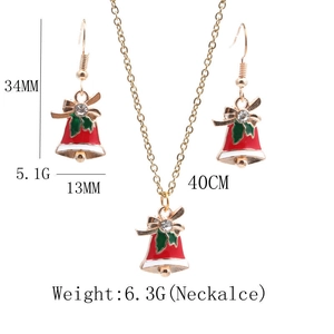 Detailed dimensions of Christmas bell necklace and earrings jewelry set in gold enamel