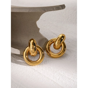 Minimalist 18k gold plated stainless steel interlocking hoop earrings for women