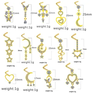 Spécifications de taille pour 14 piercings de nez en or avec données de poids et longueur