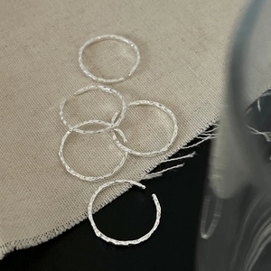 S925 Sterling Silver Foil Texture Open Ring For Women Minimalist Adjustable Hammered Finish Stacking Ring Korean Style Chic Jewelry