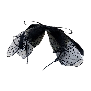 Elegant black polka dot mesh bow headband with soft ribbon in French vintage style