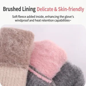 Winter thermal gloves with thick fleece lining for touchscreen use and windproof protection