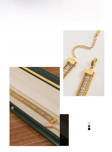 Detail of 18K gold titanium bracelet with rectangular zircon inlay and adjustable clasp