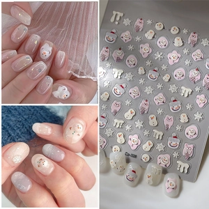 Adesivi per Unghie in Rilievo 5D Disegni Animati di Orso e Pupazzo di Neve Decalcomanie Autoadesive 3D per Manicure Fai-da-Te Donna Bambini