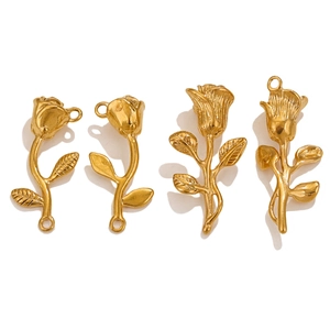 Detail view of 18K gold plated stainless steel rose pendants for DIY jewelry design