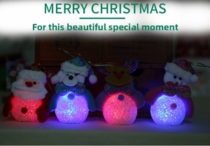 Set of 4 glowing Christmas ornaments with LED color-changing Santa and Snowman figures