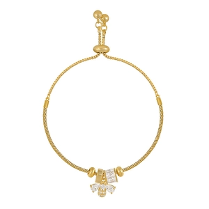 Adjustable gold snake chain bracelet with bee pendant and cubic zirconia charms