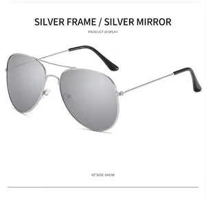 Silver aviator sunglasses with silver mirror lenses and dual-beam metal frame detail