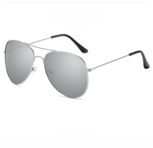 Silver aviator sunglasses with silver mirror lenses and dual-beam metal frame detail