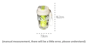 Detailed view of the 16.2cm height and 7.8cm base diameter of the portable water bottle