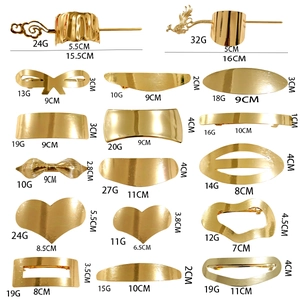 Collection of golden butterfly and geometric metal hair clips with size specifications